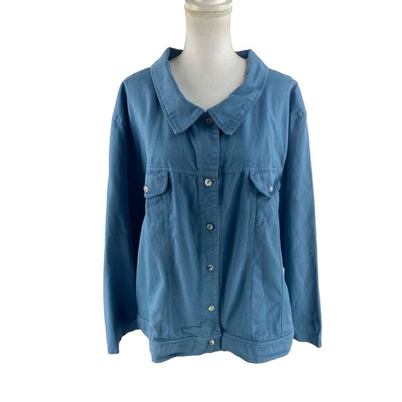 Junonia Womens Plus 6X Button Shacket Jacket‎ Blue Cotton Long Sleeve - Picture 1 of 11